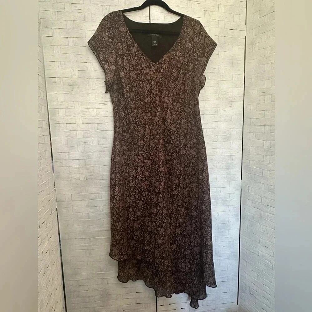 Lane Bryant Womens Paisley Maxi Dress 90s Assymetrical Ruffle Hem Brown Plus Sz